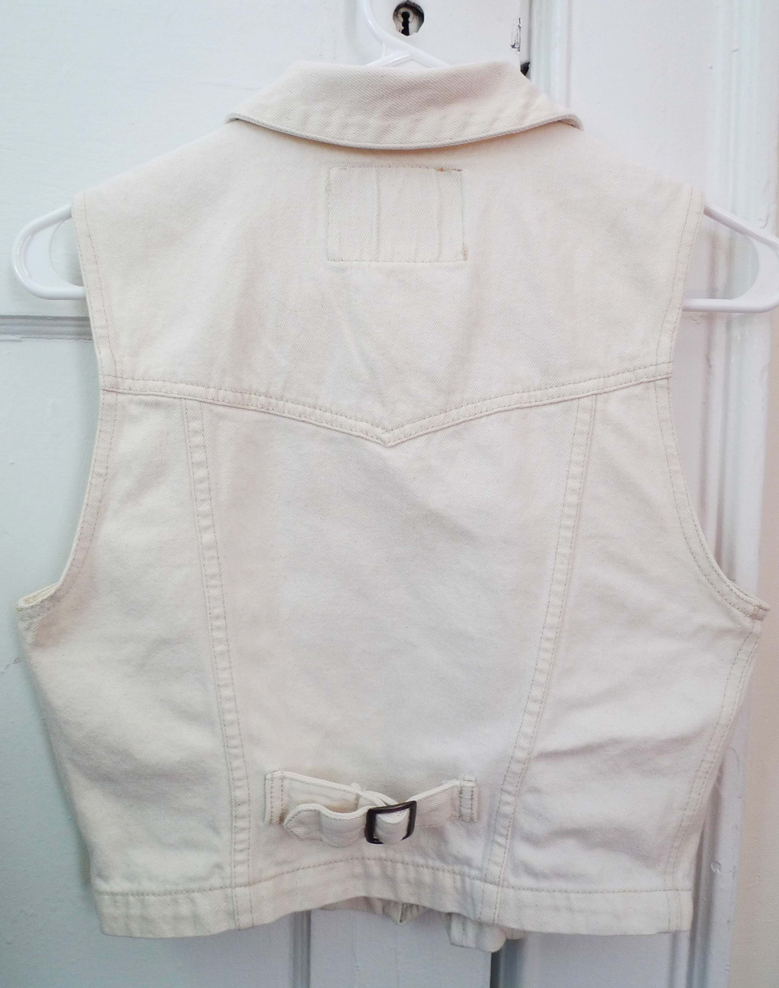 Vintage White Tag Ivory Levis Denim Cropped Fitted Trucker Jean Vest 